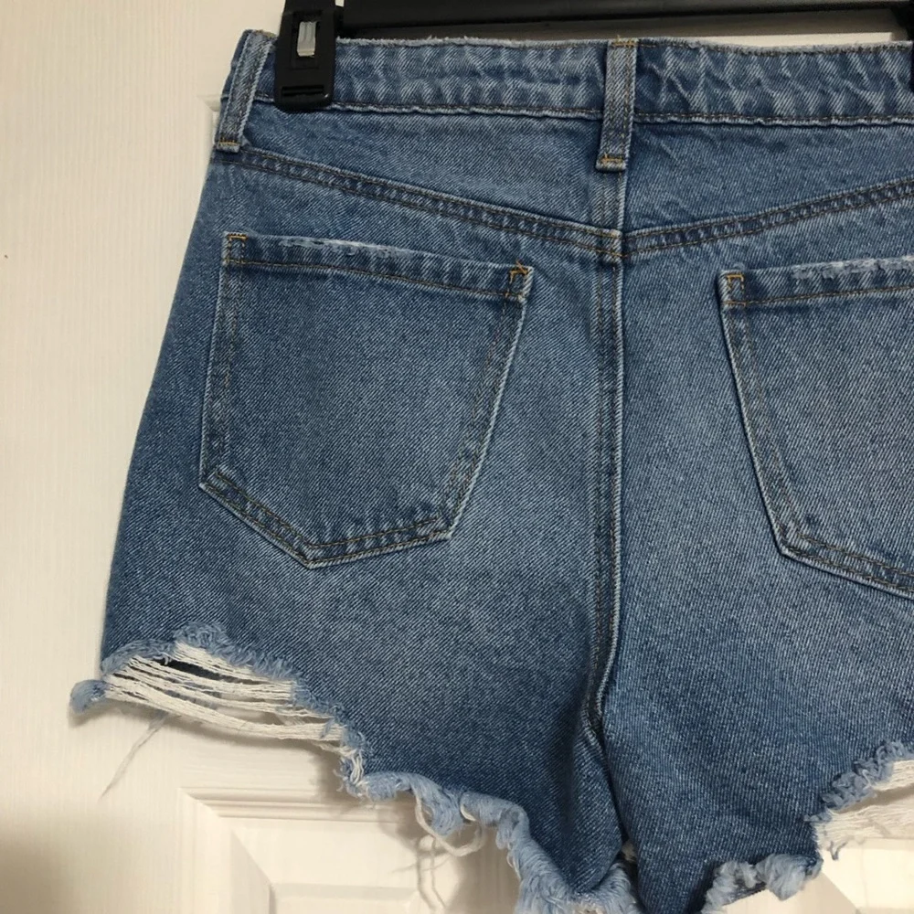 BP Be Responsible cut off denim jean short shorts‎ women 27 distressed waist 28”